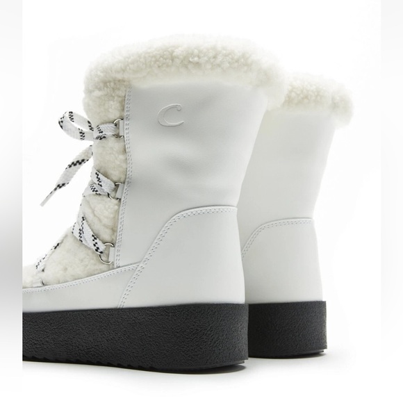 NWOT LA CANADIENNE ELOISE SHEARLING-LINED LEATHER SNOW WINTER BOOT WHITE Size 39 - Picture 4 of 12